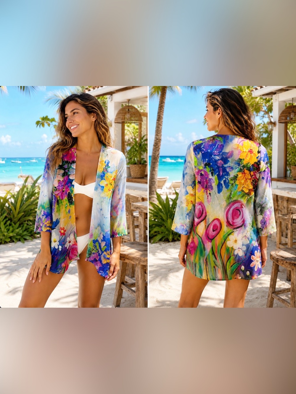 Ania.A Floral Kimono Beach Cover Up NWT Size M Resort Open Front